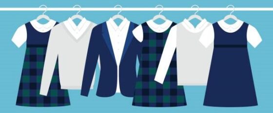School or College Uniforms on Hangers in Line. Children Clothes Vector Illustration
